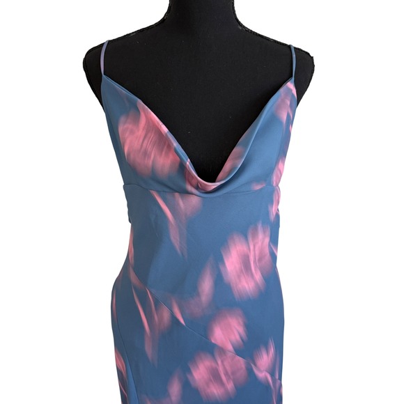 ZARA Womens Slip Maxi Dress Blue Pink Cowl Backless Size M Resort Vacation - Picture 3 of 8